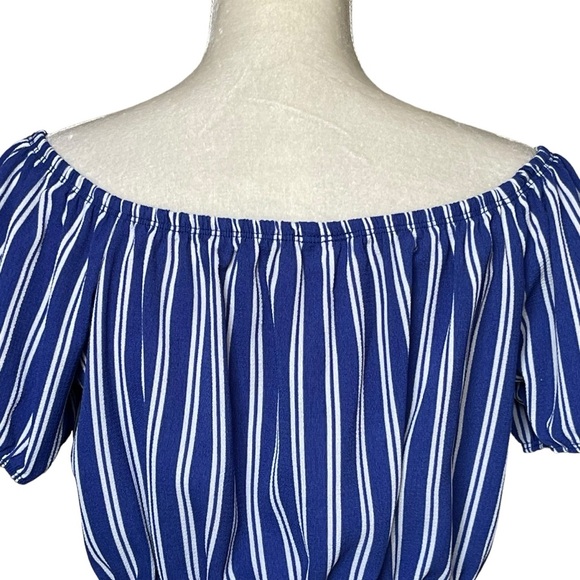 Free Kisses Nautical Striped Off On Shoulders Crop Top Blouse Women’s Size XL - Picture 5 of 8